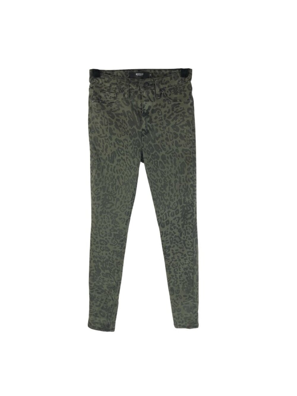 Hudson Womens Jeans Barbara Super Skinny Leopard Print Olive Green Stretch 25